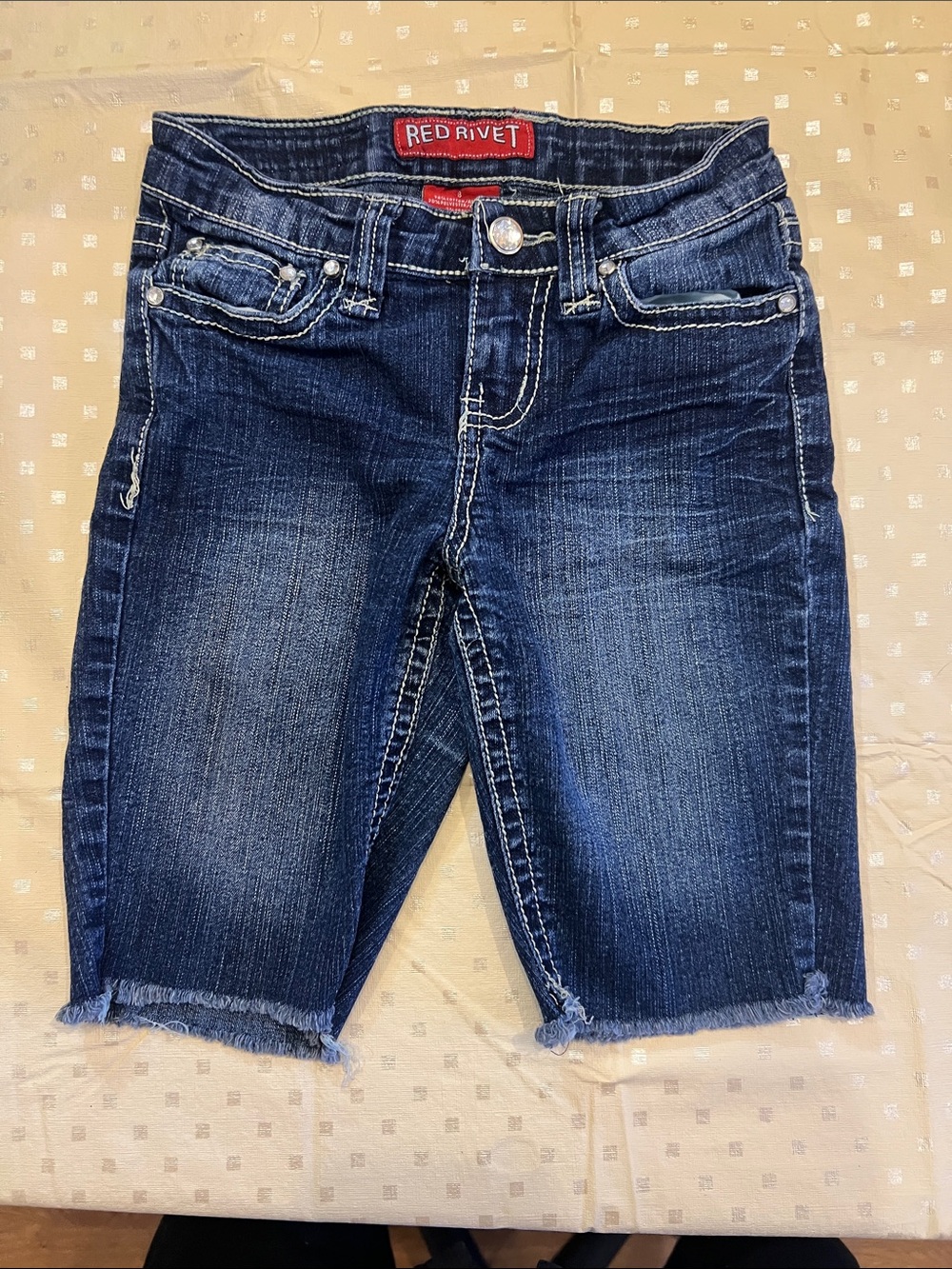 Red Rivet Dark Blue Cropped Denim Bermuda Shorts Girls